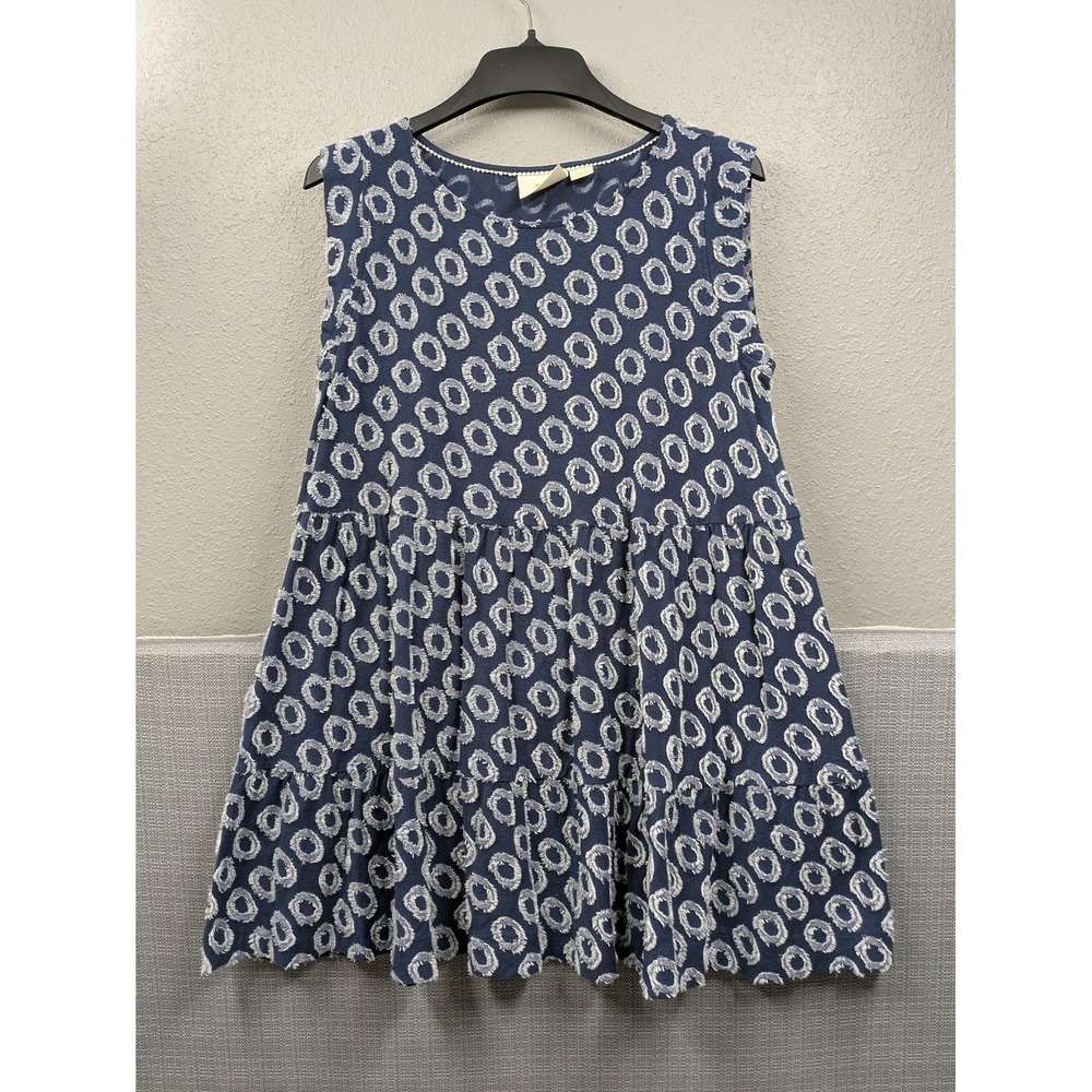 Maeve By Anthropologie Dress Womens Medium Blue Embroidered Dot Trapeze Swing